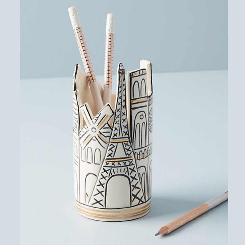 Anthropologie Paris Cityscape Pencil Cup NWT